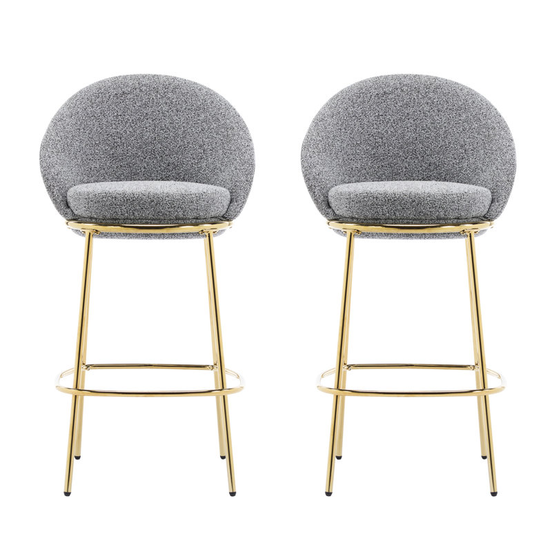 Intérieur de 2 pièces, métal doré, siège rond et confortable pour les comptoirs de maison en métal, tissu gris, robuste, support de poids élevé