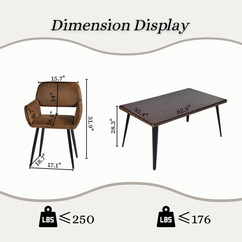 Cortinas Adison Dining Table Set 63" Rectangular Dining Table with Open Back Upholstered Chairs for Dining Room Comfort and Style