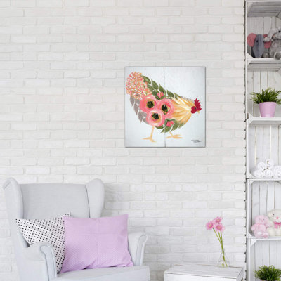 «Floral Hen on White» par Michele Norman - impression d'art graphique