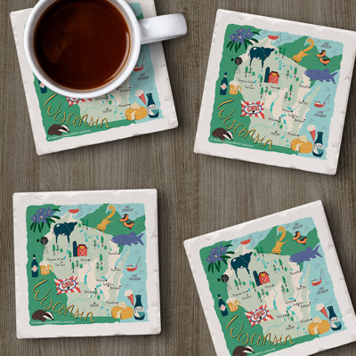 Wisconsin Home State 4-Pack Tumbled Tile Stone Coasters