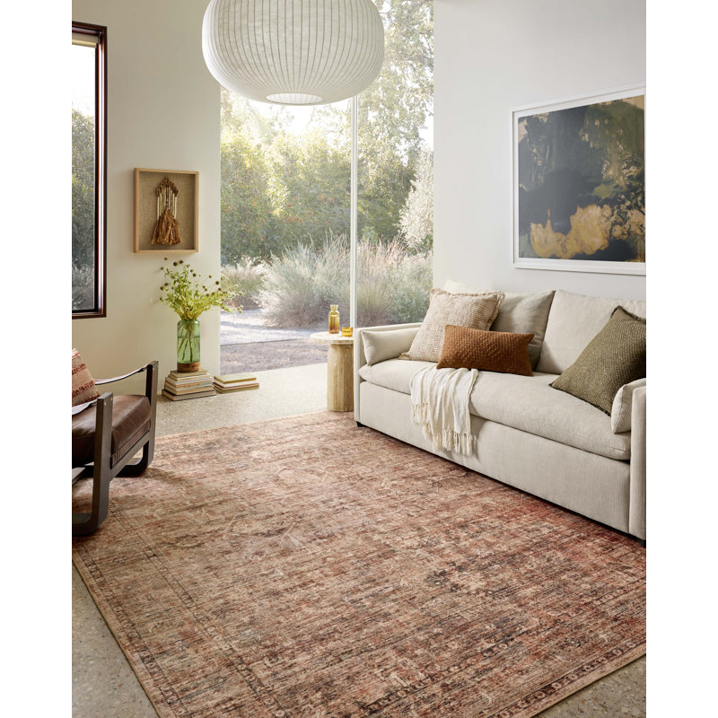 Aaronley Machine Washable Clay / Charcoal Area Rug, Rectangle 9' x 12'