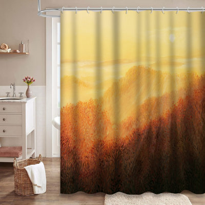 Rideau de douche à peinture à l'huile avec 12 crochets Sunrise Mountain Morning Art