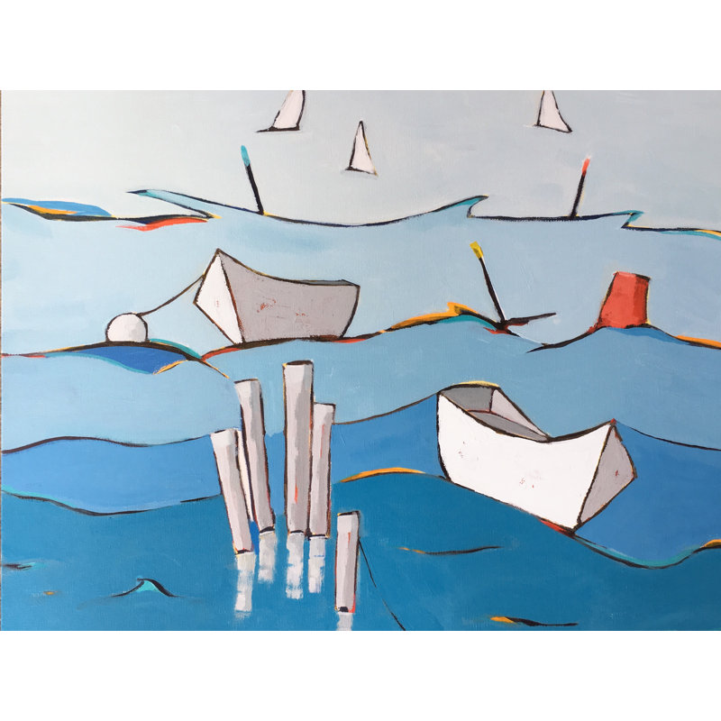 Choppy eaux par Phyllis Adams - Peinture, Toile avec cadre noir, 24" H x 32" W