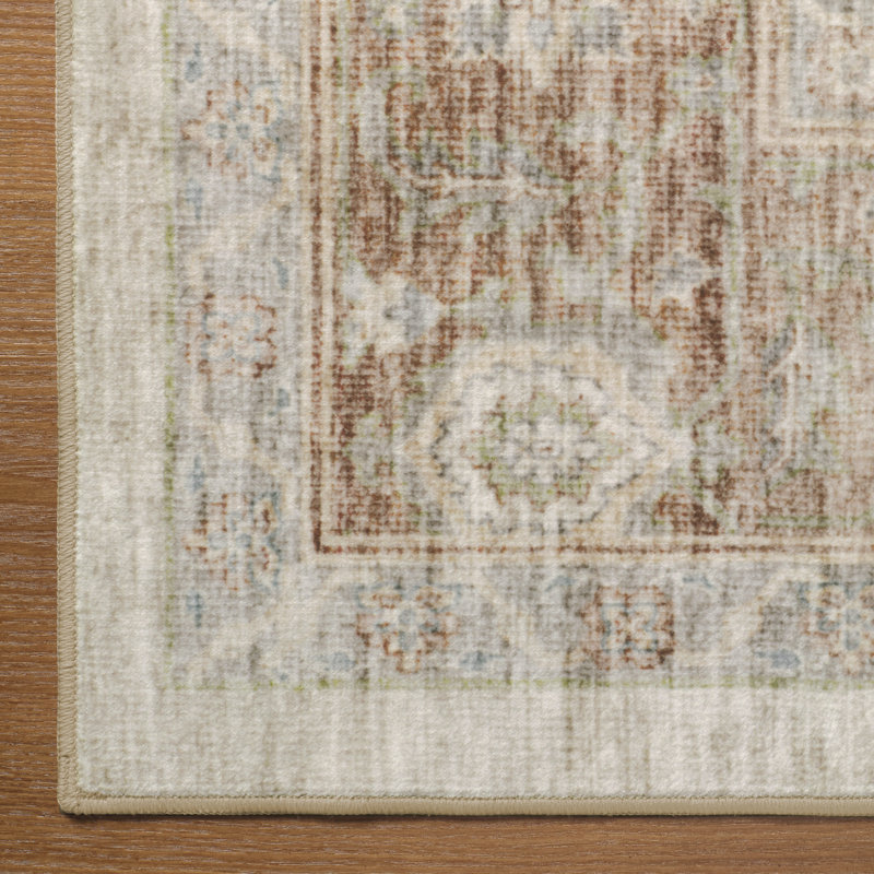 Machine Washable Oriental Floral Beige Area Rug For Living Room, Bedroom, Rectangle 5' x 7'