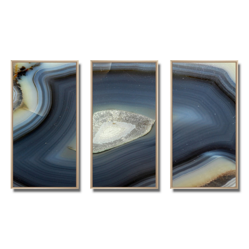Transclucent Slice Natural Agate - ensemble de 3 toiles encadrées en pierre, H 28 po x l 36 po x P 1 po, Brun