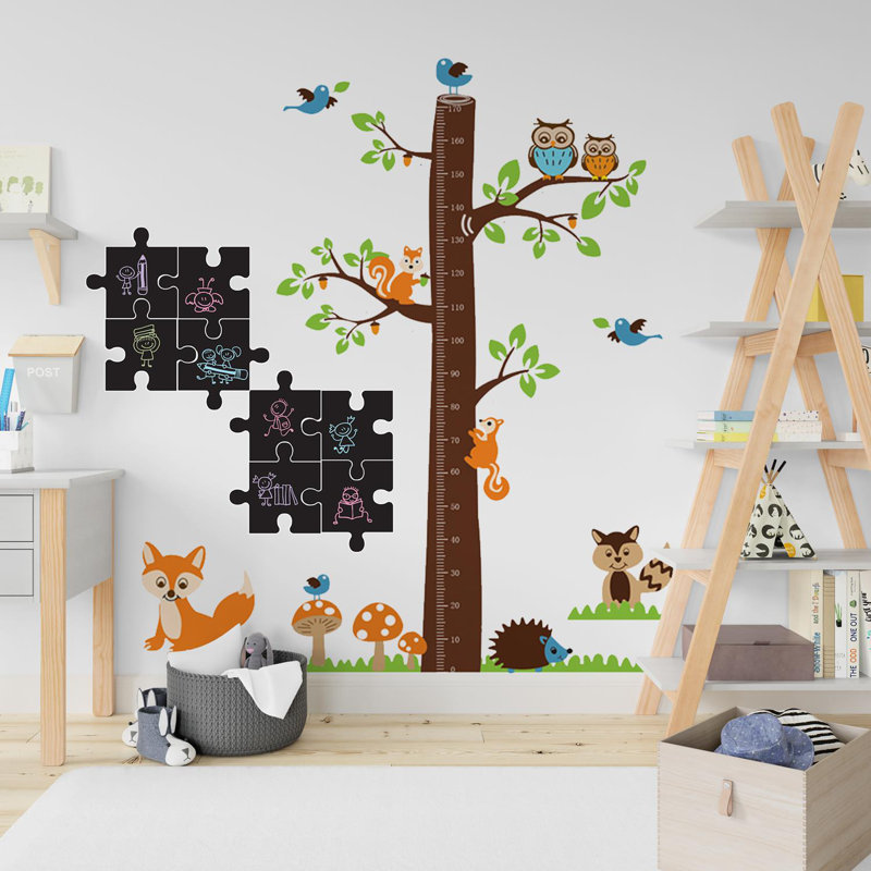 Chalkboard Puzzle With Fox Height Chart Wall Sticker