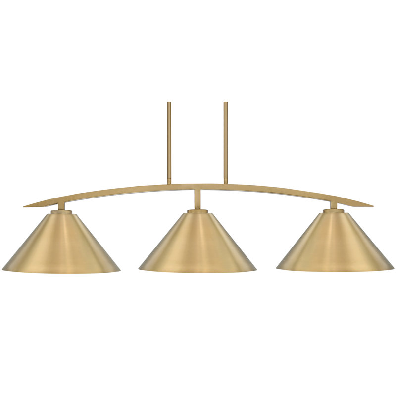 Luminaire kurve 3 lumières avec abat-jour conique en métal, H 10,75 po x l 54,25 po x P 14 po, Laiton New Age, Doré