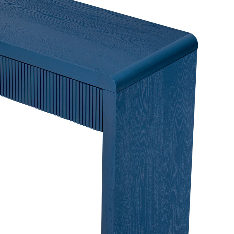 Table de style rustique bleu marine, tiroirs cannelés, fabrication, placage en bois massif, présentation des objets décoratifs, capacité du plateau de table, console à 3 tiroirs, idéale pour le vestibule, le salon, le couloir
