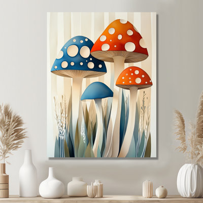 «Woodland Mushroom Study - Blue Cottagecore Botanical», art mural sur toile encadrée