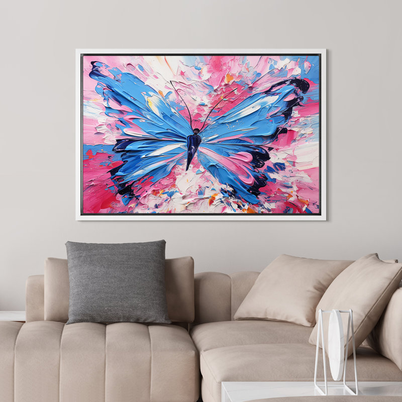 «Pink and Blue Butterfly Strokes Rustic», reproduction sur toile, Blanc, H 24 po x l 36 po x P 1,5 po