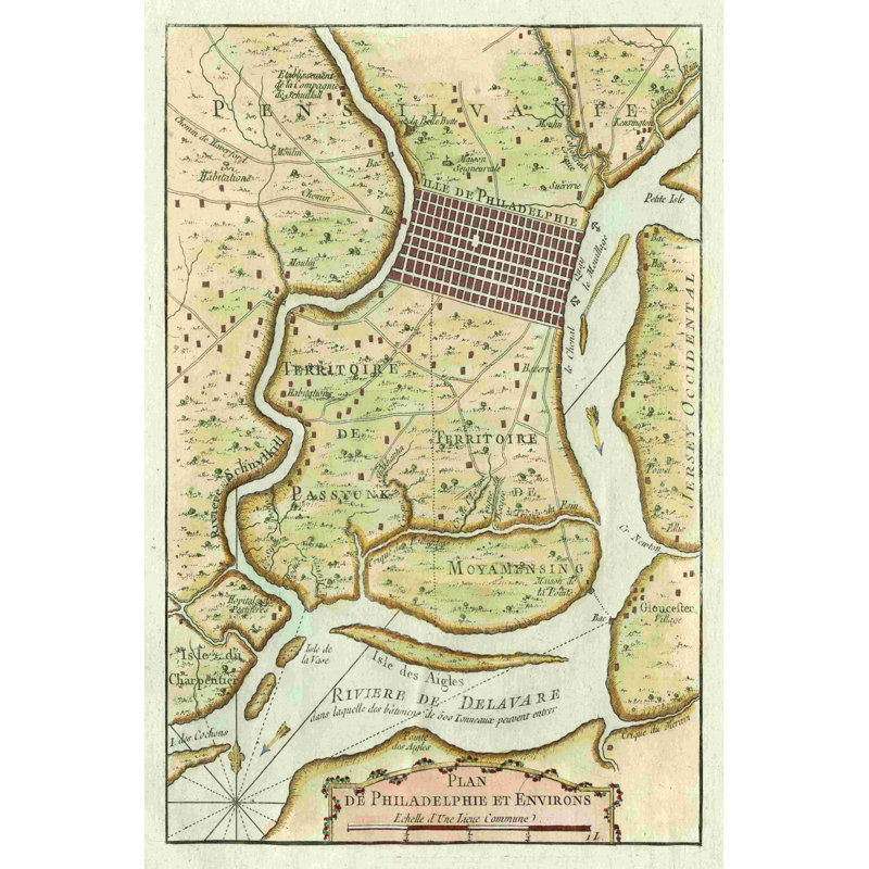 Petite carte de Philadelphie, H 18 po x l 12 po