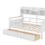 Lit de jour simple, support en lattes de bois, avec tablettes de chevet et deux tiroirs