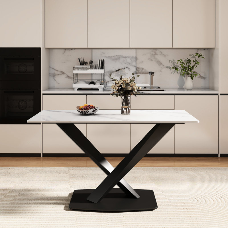 Table de salle à manger 56,34 po, Blanc/Noir, H 30,26 po x L 56,34 po x l 31,16 po