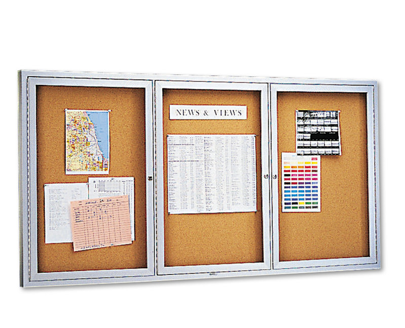Natural Cork and Aluminum 72" x 36" Lockable Bulletin Board