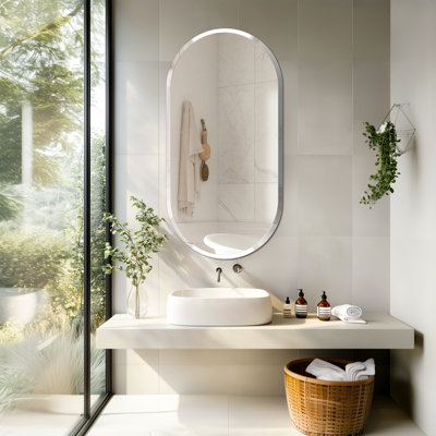 Long Oval Wall Hanging Glass Mirror With Beveled Edge Vanity Mirror For Bathroom