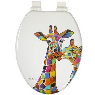 Francie & Josie McZoo Art By Steven Brown, Stick Tight Elongated Toilet Seat with Soft Close and Quick Release
