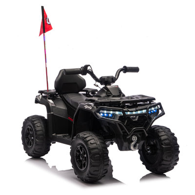 24V 160W  Electric Ride-On ATV – Realistic Off-Road Design With 2WD,Decorative Flags,On/Off Light Switch,Volume Control  W/ Bluetooth,USB Port,Built-In Music & Multi-Color,Recommended Age:3-6