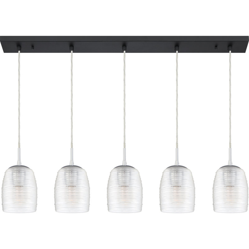 Luminaire suspendu linéaire à 5 lumières pour îlot de cuisine Zambrano, Noir terre