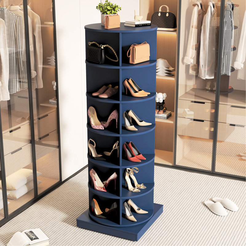 Étagère à chaussures pivotante bleu marine à 360 degrés, rangement pour 28 paires, étagère de décoration élégante et économe en espace, 7 couches, paires, bleu, facile à nettoyer, éclat domestique