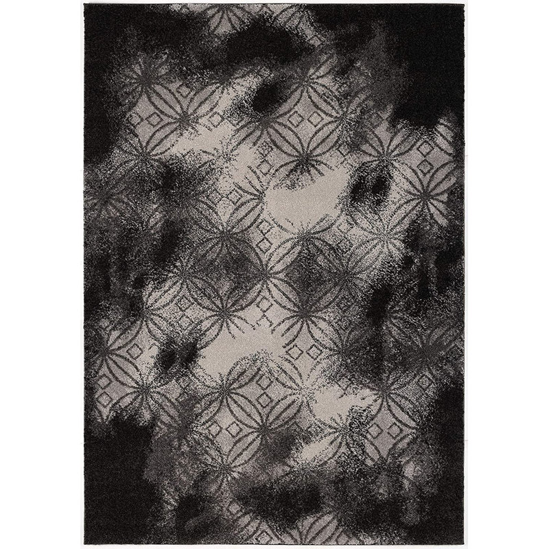 Tapis noir / ivoire en polyester 4 pi x 6 pi Hanar, Rectangle 4 pi x 6 pi