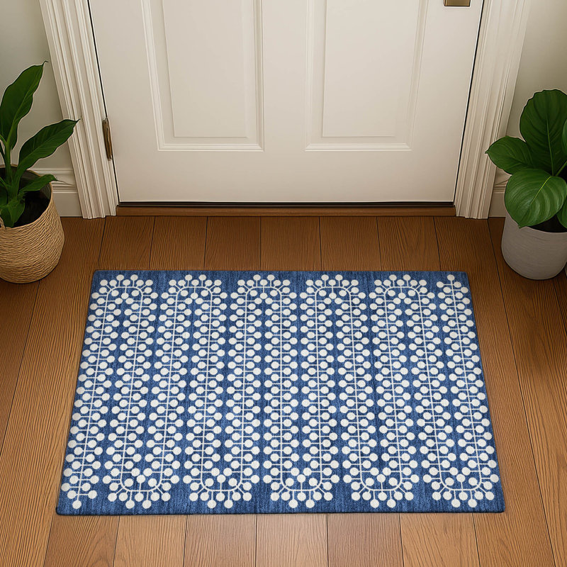 Premium Machine Washable Mayfield AMF2247 Geometric Rug, 1'8" x 2'6", Navy