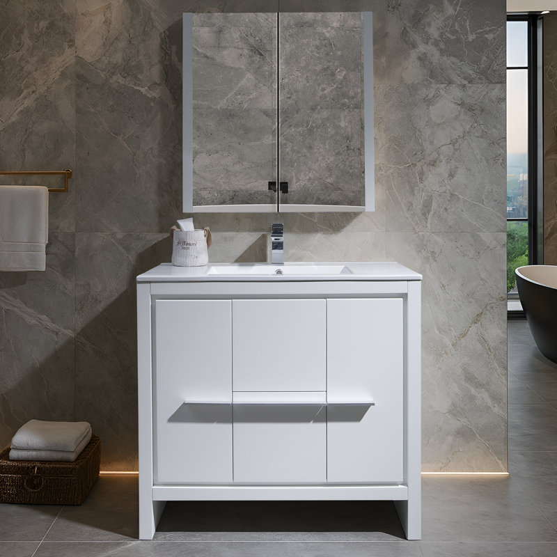 Ensemble de meuble-lavabo simple 36 "avec miroir Artemis, Blanc lustré