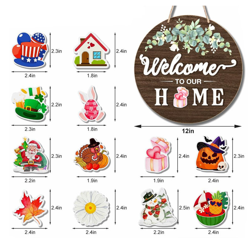 12" Rustic Valentine's Day Interchangeable Welcome Wreath Sign, All Season Front Door Porch Decor