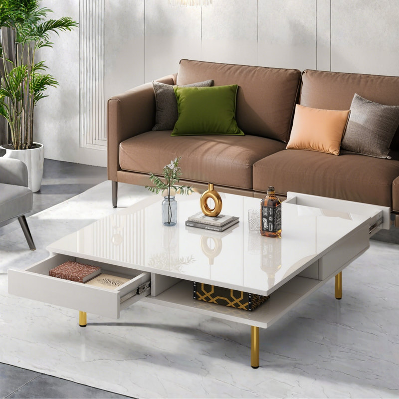 Single Square Coffee Table With Storage, White