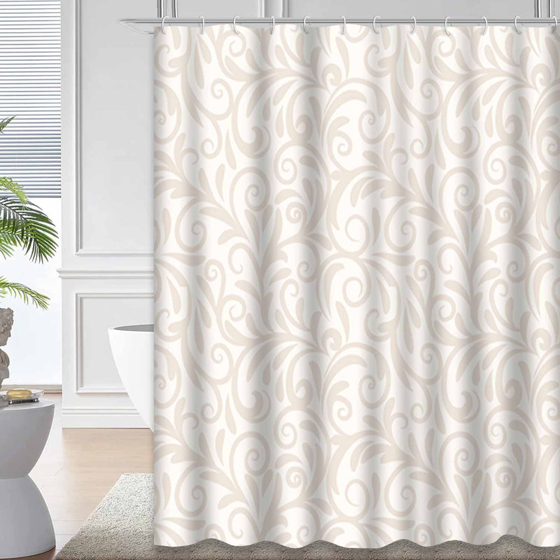 Rideau de douche beige sans couture de style baroque avec 12 crochets, L 72 po x l 78 po
