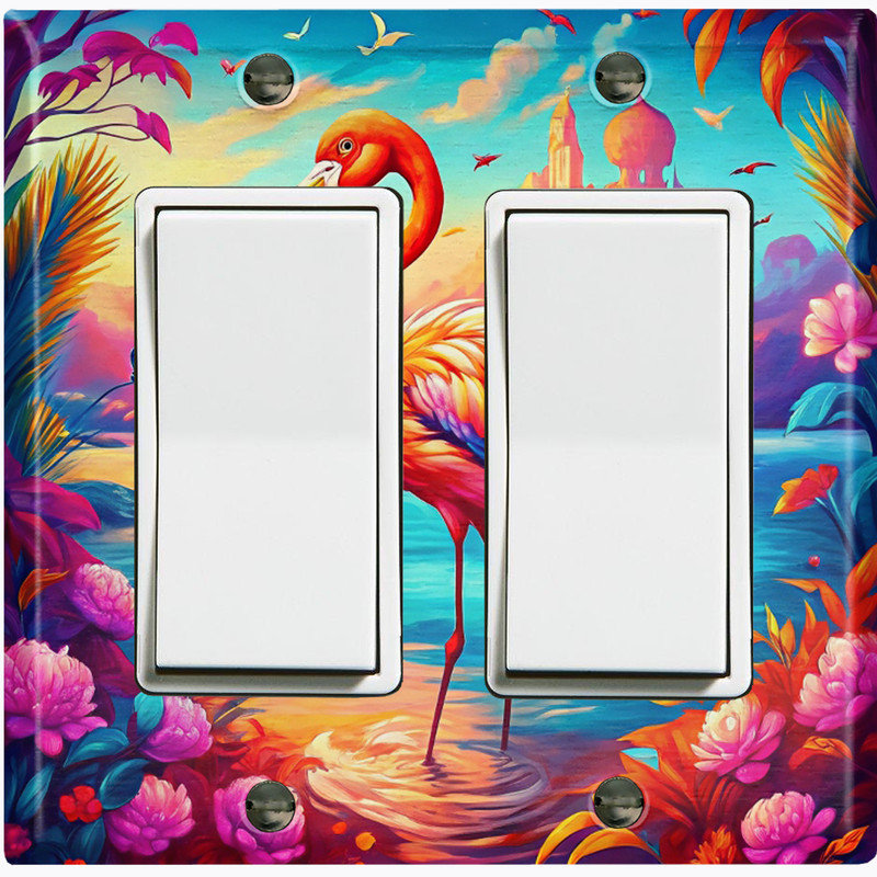 Couvercle de plaque d'interrupteur en métal; Fauteuil à bascule GFI 2 tailles US Standard Fantasy Flamingo