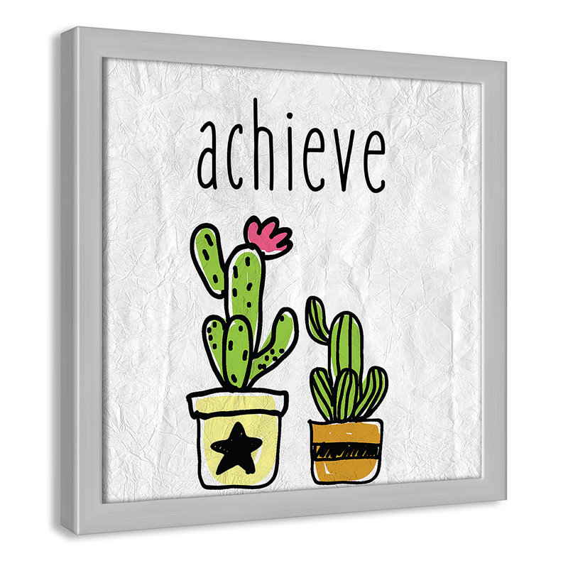 Impression sur papier Cacti C, Encadré de boîte argent, H 12 po x l 12 po x P 1,18 po