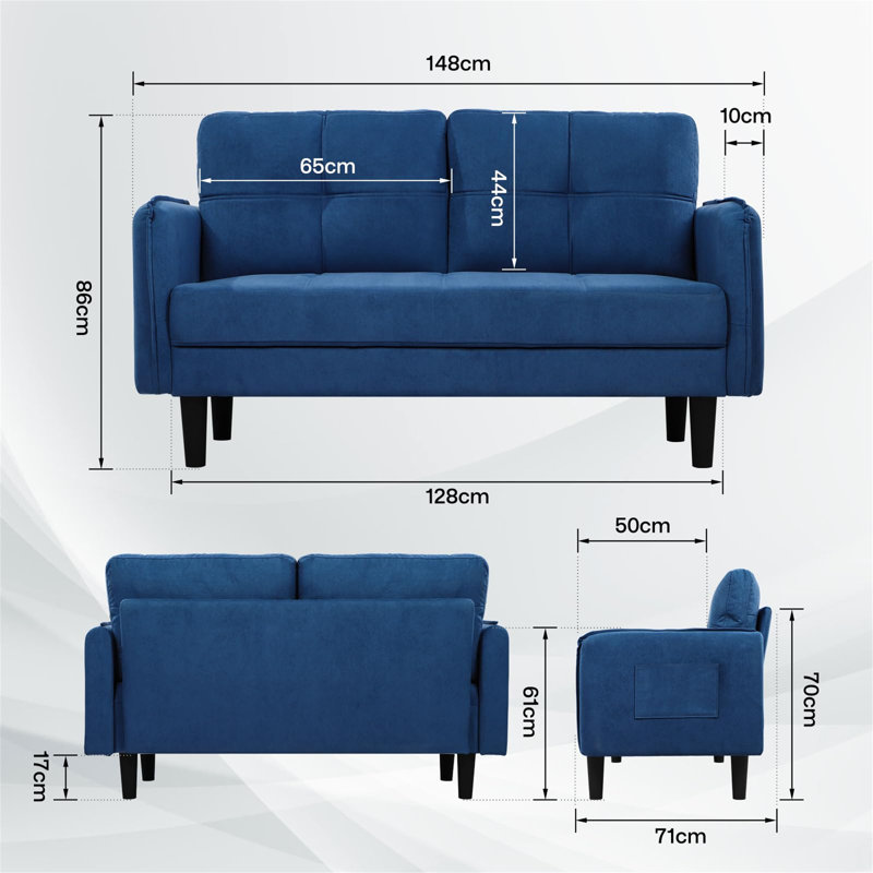 Aayushi 2 Seater Sofa, Blue Fabric