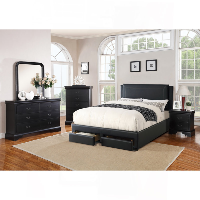 Commode de chambre moderne avec plusieurs options de rangement et design élégant, Noir, Gris