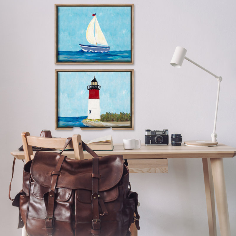 Ensemble de 2 toiles flottantes encadrées Nautical Sail the Sea Langle, Cadre flottant orme Montalcino, H 21 po x l 31 po