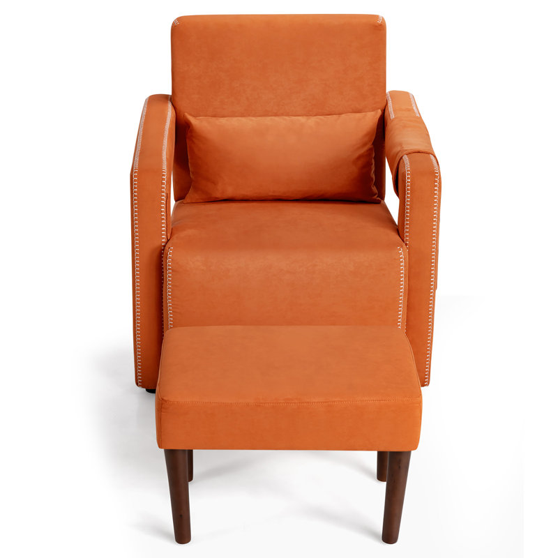 Aidenjohn Upholstered Armchair with Ottoman, Orange Suede Fabric