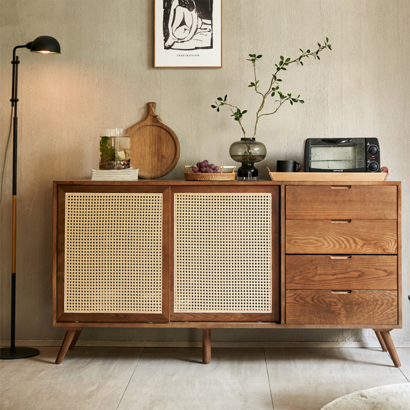 Buffet décoratif moderne en rotin simple tissé, H 33,46 po x l 55,12 po x P 18,11 po
