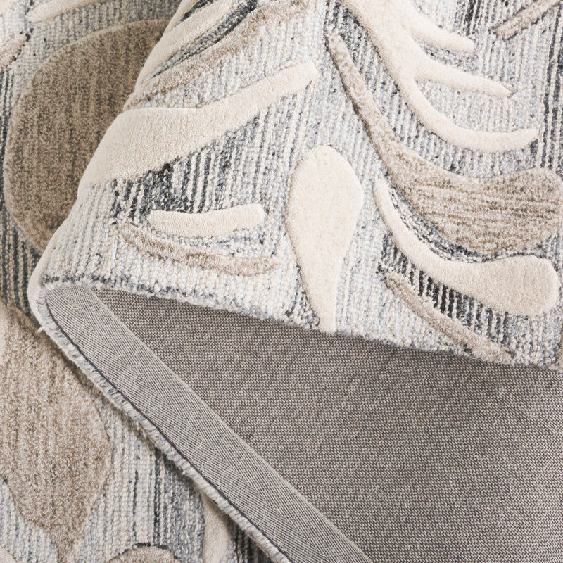 Tapis gris / ivoire en laine / coton touffeté à la main Graciella 740, Rectangle 5 pi x 8 pi