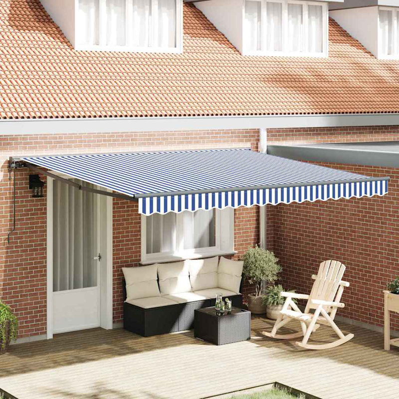 Retractable Awning, Blue;White/Grey Striped, 350cm H x 250cm W