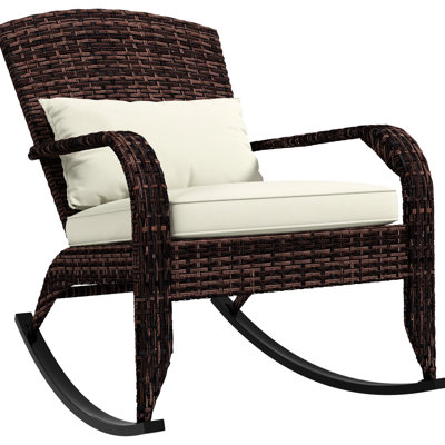 Chaise berçante de patio crème blanche, dossier haut avec coussin de siège et coussin pour le jardin, la véranda et le balcon