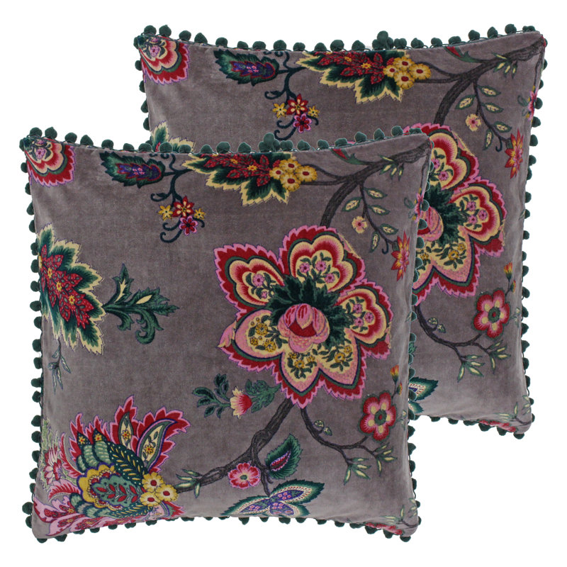 Floral Square Cushion, Mink
