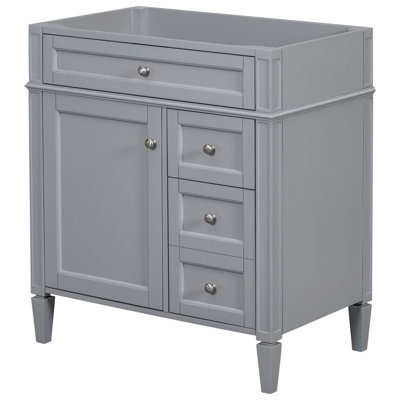 30'' Bathroom Vanity - Modern Grey With Roman Leg Appearance, 2 Drawers, Tip-Out Drawer & Ample Space Storage Drawer, Adjustable Shelf Water- Finish