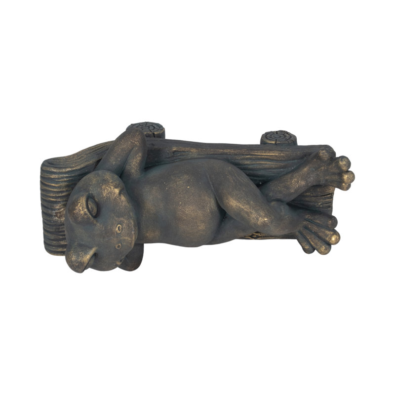 15" Relaxed Frog on Lounger Statue, Bronze Finish Polyresin