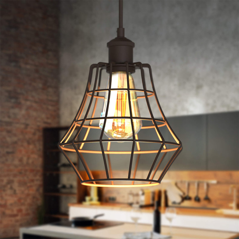 Luminaire suspendu cage en bronze antique à 1 lumière Quietwood