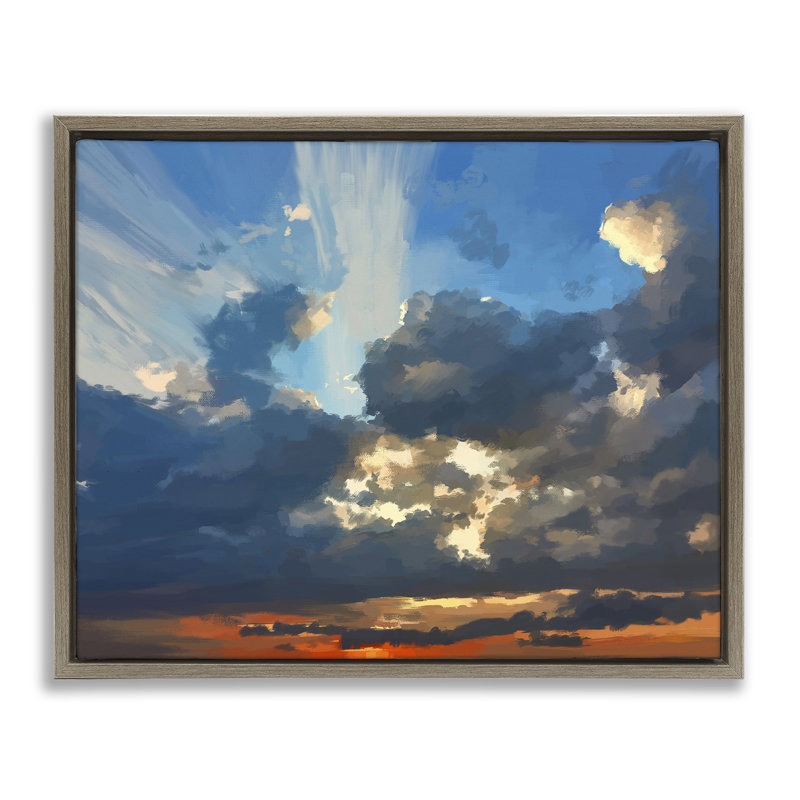 «Sun Rays Through Clouds», toile encadrée flottante noire par Emily Kalina, Cadre flottant orme Montalcino, H 25 po x l 31 po