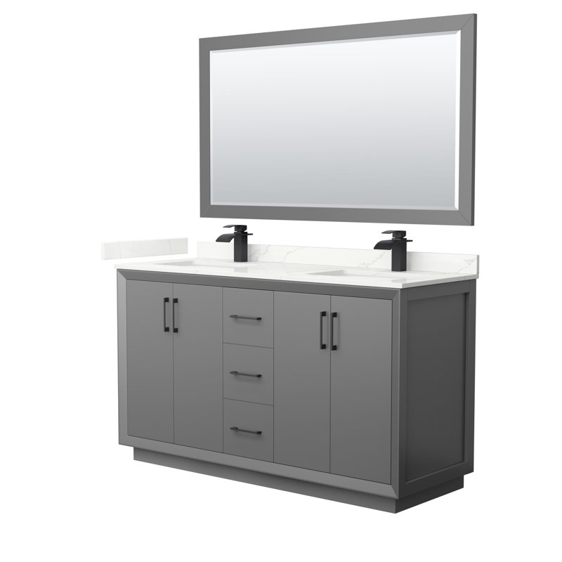 Strada 60'' W Double Vanity, Dark Gray, Giotto Quartz, Satin Bronze
