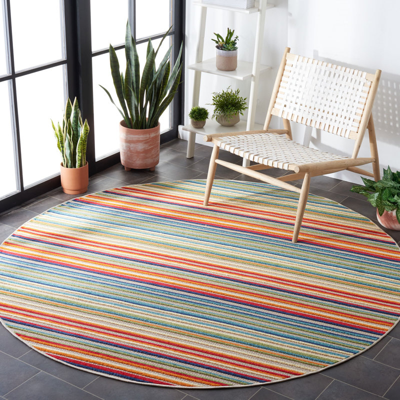 Tapis intérieur / extérieur rayé Kamari Performance, Rond 3 pi