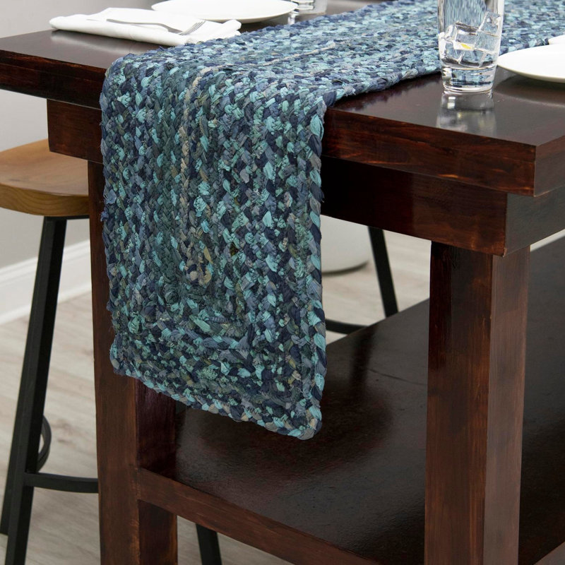Tapis bleu en coton tressé à la main Panaca, Chemin de table 1 pi 2 po x 10 pi