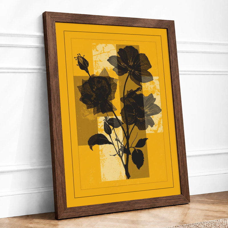 Silhouette Geraniums Botanical - Framed Print, A1 - 84.1 x 59.4 cm, Walnut