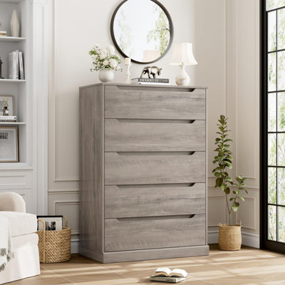 5-Drawer Dresser for Bedroom, 50" Tall Freestanding Vertical Wooden Chest Storage for Living Room, Hallway, or Entryway