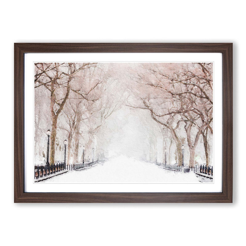 Wintertime in Central Park New York City - Picture Frame Painting Print on MDF, 27cm H x 36cm W x 2cm D, Walnut Framed